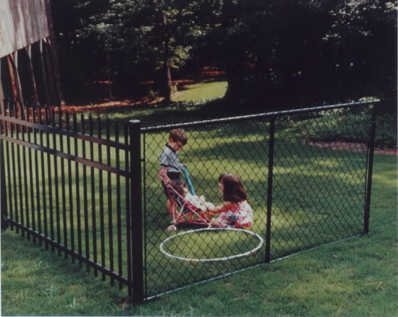 wrough iron fence & kids