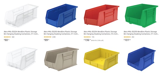 akro bins storage colors