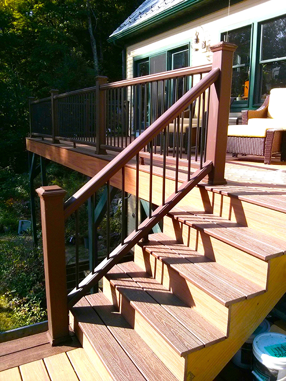 This deck stair railing was made using great skill and modular parts designed to fit together. Photo Credit: Tim Carter