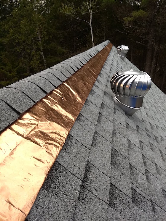 copper roof strip on new house in bar harbor