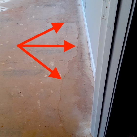 water leak exterior wall floor stain