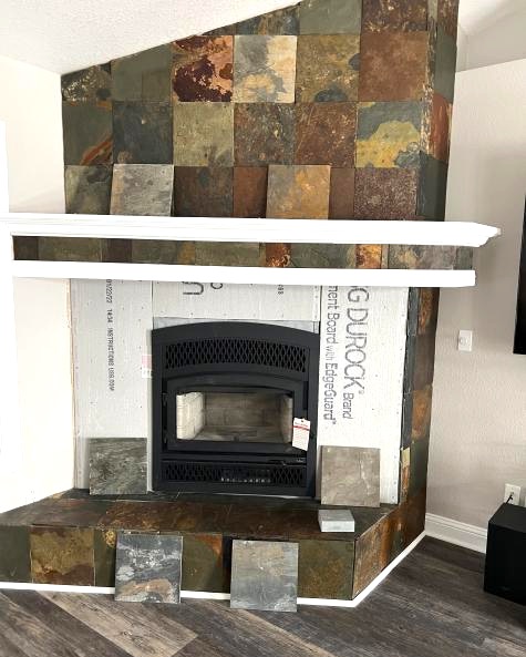 indoor fireplace without stone veneer